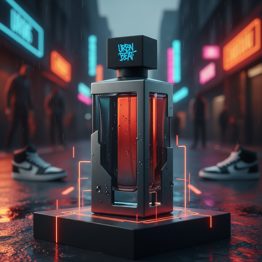 O'Juvi E-32 urban luxury perfume bottle youthful dark aesthetic