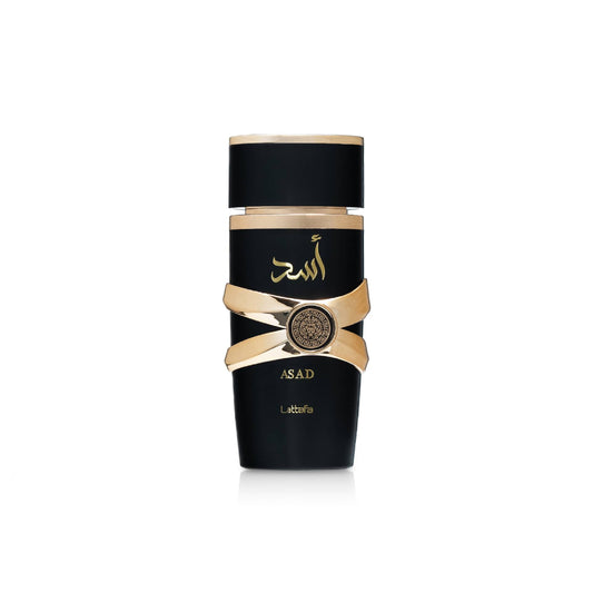 Lattafa Asad Eau de Parfum 100 ml – μπουκάλι και συσκευασία